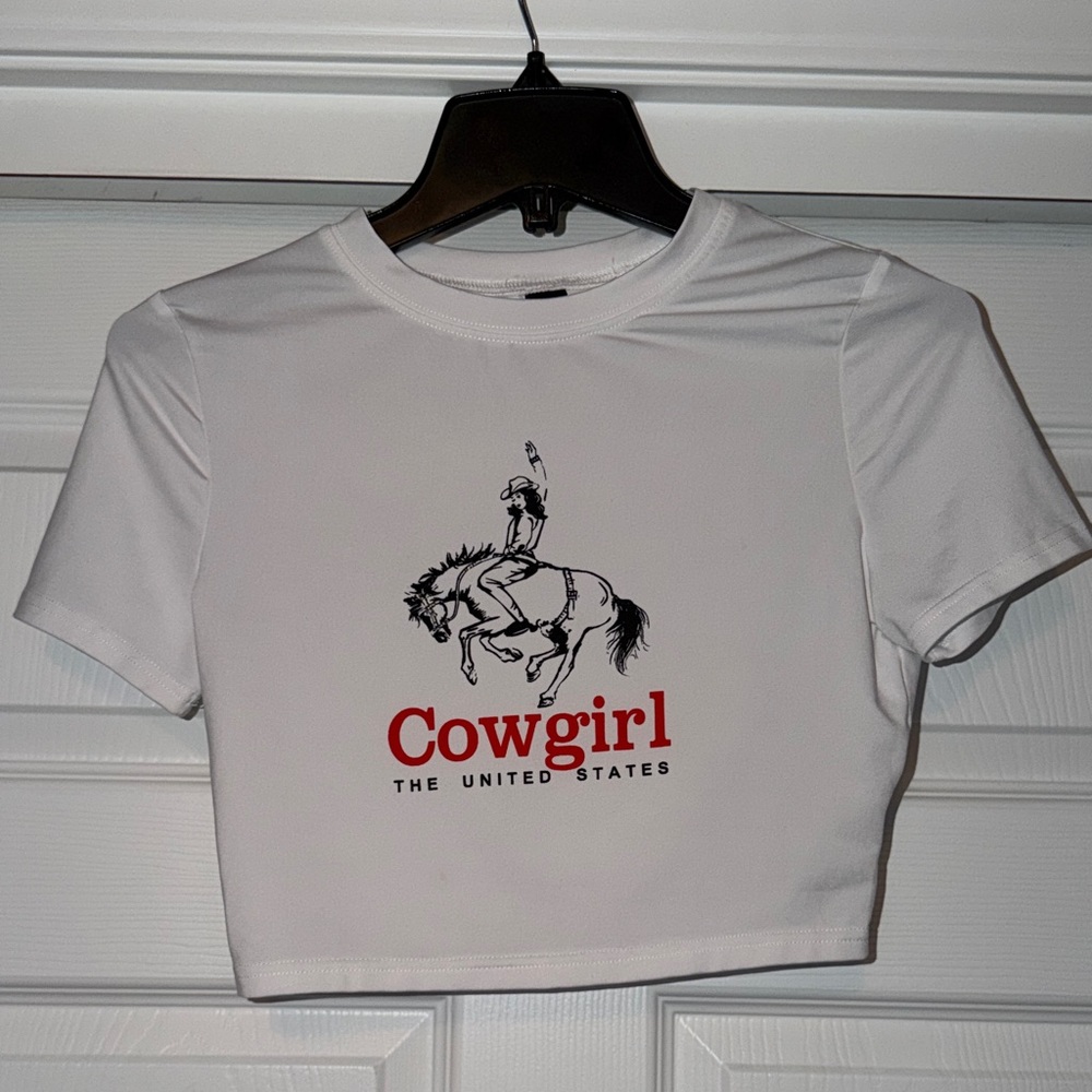 SHEIN White Cowgirl Graphic Crop Top